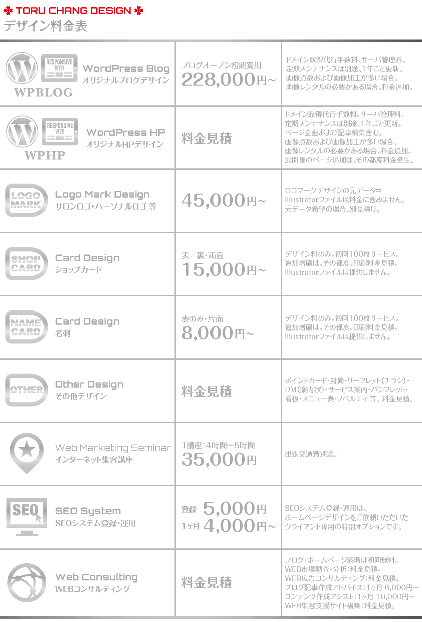 デザイン料金表｜WordPressブログ・ホームページのSEO対策・SEO改善・SEO診断｜ネット集客・Google/SEO対策｜コンテンツSEO・テクニカルSEO｜富山から全国対応【TORU CHANG DESIGN】toruchang-seo.com